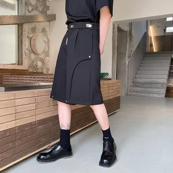 Летние шорты в корейском стиле с уникальной двойной талией 2022 года, мужские повседневные свободные шорты с черными металлическими пуговицами для мужчин, размер M-XL