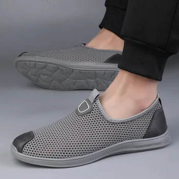Летняя Новая мужская обувь, модная дышащая повседневная обувь, высококачественные дизайнерские лоферы из сетчатого материала, деловая обувь без шнуровки, Мокасины