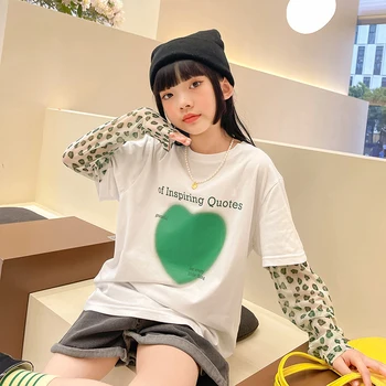 Летняя футболка для девочек 2023 года, уличные топы с графическими буквами и круглым вырезом, детская футболка, Корейская повседневная одежда