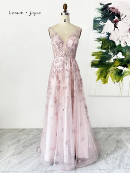 Лимонное вечернее платье в арабском стиле от Джойс, розовое, трапециевидное, с V-образным вырезом, для свадебной вечеринки, платье для девочек, платье большого размера 2023