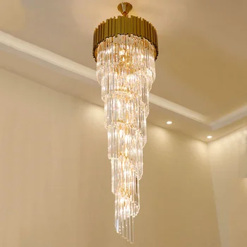 Люстры со светодиодной подсветкой, длинная современная простая роскошная вилла, двухуровневая гостиная, большой кристалл