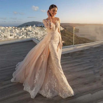МАКЕТ NICEB, Винтажное кружевное свадебное платье 2023, Сексуальное платье невесты с длинным рукавом и V-образным вырезом, Русалка, длина до пола, пуговицы в стиле Бохо, vestidos