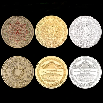 Мексика Календарь майя Ацтеков Золотые Серебряные монеты с бронзовым покрытием Искусство Пророчество Культура Сувениры Коллекционирование монет