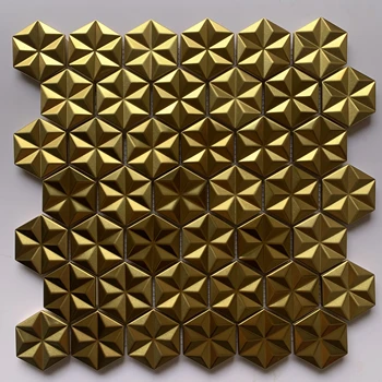 Металлическая мозаичная плитка из нержавеющей стали с 3D матовым золотом для украшения гостиной KTV
