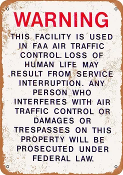 Металлический алюминиевый знак 8x12 дюймов - Предупреждение FAA Air Traffic Control - Винтажный вид 1
