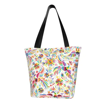 Милые сумки для покупок в мексиканском стиле с цветами, холщовая сумка для покупок с цветочным народным орнаментом
