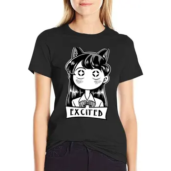 Мисс Коми Возбужденная футболка, кавайная одежда, забавная футболка, летняя одежда, черные футболки для женщин