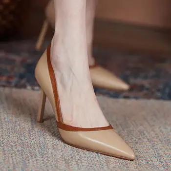 Модная женская обувь на высоком каблуке в стиле французского ретро, пикантные туфли-лодочки с острым носком, женские дизайнерские Роскошные Женские туфли-лодочки на шпильке, Элегантные неглубокие туфли-лодочки