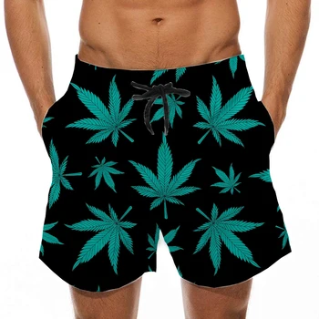 Модная мужская футболка, пляжные шорты, крутая уличная одежда, повседневные шорты с 3D принтом семилистной травы, футболки больших размеров, мужские топы
