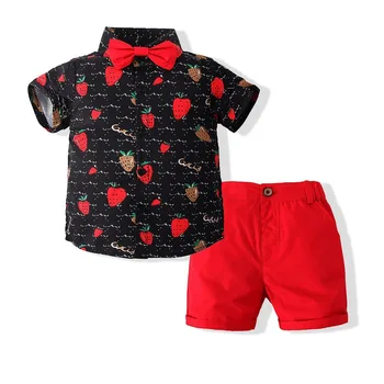 Модная одежда для маленьких мальчиков 2-6 лет, детская рубашка с принтом и красные шорты, наряд для детской праздничной вечеринки, летний хлопковый костюм