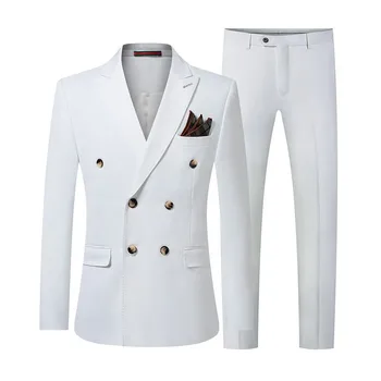 Модный мужской костюм, 2 предмета, приталенный деловой костюм для отдыха, свадебный банкет, свадебный комплект для жениха и шафера, куртка с брюками