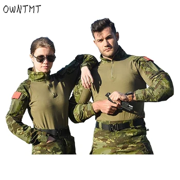 Мужская военная камуфляжная тактическая рубашка, многокамерная форма, женская армейская боевая рубашка, топ для пейнтбола Softair с длинным рукавом и налокотником.