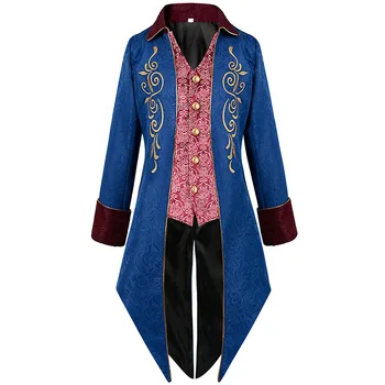 Мужская жаккардовая куртка с вышивкой, средневековый готический викторианский тренч, фрак в стиле стимпанк, костюм для вечеринки в честь Хэллоуина