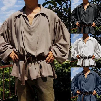 Мужская пиратская рубашка LARP Hallween, одежда средневекового Возрождения, повязка с пышным рукавом, винтажный костюм принца-вампира