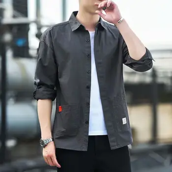 Мужская рубашка и блузка с длинным рукавом, Азиатский мужской топ, крутая, обычная, элегантная, в корейском стиле, на пуговицах, высококачественная дизайнерская летняя одежда I