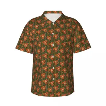 Мужская рубашка, повседневные топы с тройной спиралью и кельтским узлом, рубашка с короткими рукавами и отворотом, летняя мужская рубашка