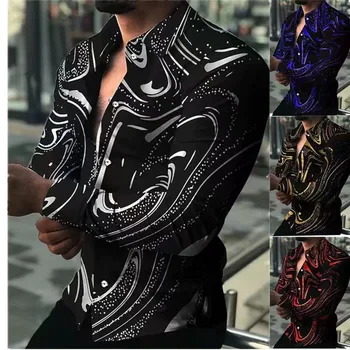 Мужская рубашка с длинными рукавами и принтом, роскошная мужская дизайнерская одежда в гавайском стиле, элегантная классика, бесплатная доставка