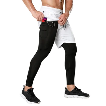 Мужские 2-слойные компрессионные тренировочные брюки с эластичным поясом, колготки для бега, спортивные леггинсы, мужские белые баскетбольные длинные блузки