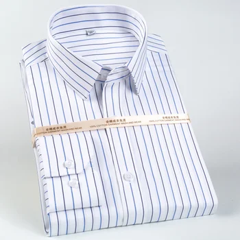 Мужские классические рубашки в негладкую полоску с длинным рукавом, повседневная базовая рубашка из 100% хлопка стандартного покроя для официальных деловых встреч