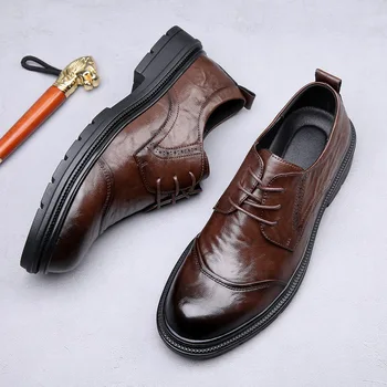 Мужские классические туфли-дерби с открытым носком из натуральной кожи, деловой мужской свадебный удобный костюм, обувь для вечеринок