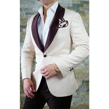 Мужские костюмы, сшитые на заказ, смокинги жениха, шаль с коричневым отворотом, мужские костюмы для свадьбы/выпускного, блейзер для шафера (пиджак + брюки)