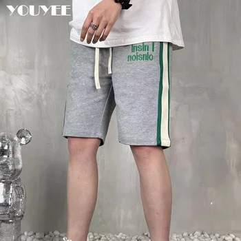 Мужские летние повседневные тонкие свободные бриджи средней длины длиной до колен, спортивные пляжные хлопчатобумажные брюки со средней талией