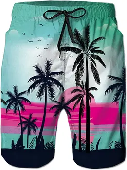 Мужские плавки в гавайском стиле, летние прохладные быстросохнущие пляжные шорты, купальный костюм с боковыми карманами, Сетчатая подкладка S-4XL