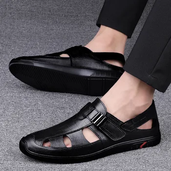 Мужские сандалии, Новый тренд лета 2023, мужские повседневные сандалии из дышащей искусственной кожи, модные модельные сандалии на плоской подошве, деловая обувь для мужчин