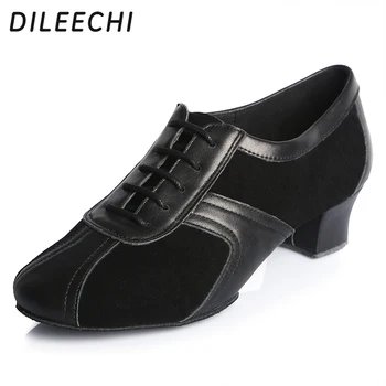 Мужские туфли для латиноамериканских танцев DILEECHI из натуральной кожи, черные бархатные туфли для бальных танцев, профессиональные кроссовки на каблуке 4,5 см