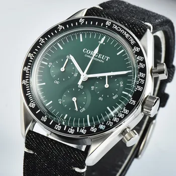 Мужские часы Corgeut 40 мм с кожаным ремешком, лучший бренд класса люкс, мужские военные спортивные часы, хронограф, Многофункциональные кварцевые наручные часы VK