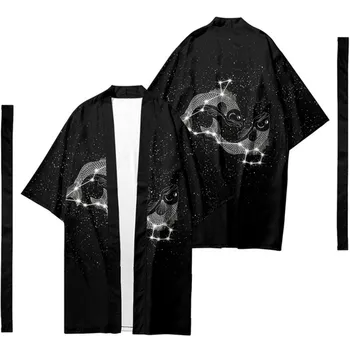 Мужское японское длинное кимоно Кардиган Мужской костюм Самурая Кимоно С рисунком Созвездия Рубашка-кимоно Юката Внешний чехол