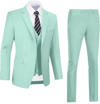 Мужской костюм Lansboter Светло-зеленого цвета, 3 предмета, Приталенное деловое свадебное платье на двух пуговицах, смокинг, комплект из пиджака, жилета и брюк