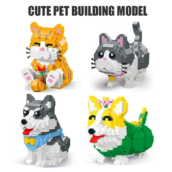 Мультяшное милое животное Щенок Котенок Собака 3D модель DIY Алмазный строительный блок Кирпичи Креативная игрушка для сборки для детей