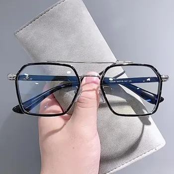 НОВЫЕ очки с двойным мостом, блокирующие свет, квадратные Синие, Женские, мужские, Винтажные Прозрачные Компьютерные очки, очки в оправе Оверсайз