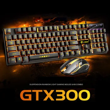 Набор из 104 клавиш клавиатуры и мыши, игровая клавиатура для компьютера GTX300 Retro 7 Красочных USB-проводных подвесных клавиатур с подсветкой