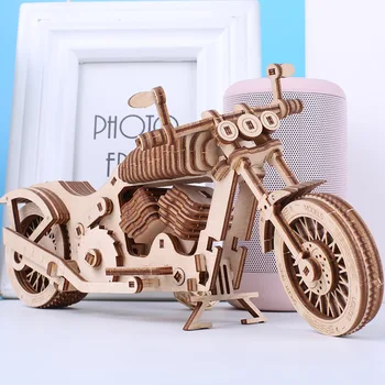 Набор моделей деревянных головоломок Механическая коробка передач Сборка мотоцикла Механический конструктор 3D-головоломок ручной работы для взрослых