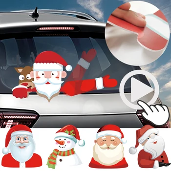 Наклейка на стеклоочиститель заднего стекла автомобиля Санта-Клауса, Рождественский автомобильный стайлинг, забавные машущие руки, наклейки на заднее лобовое стекло, наклейки для украшения авто