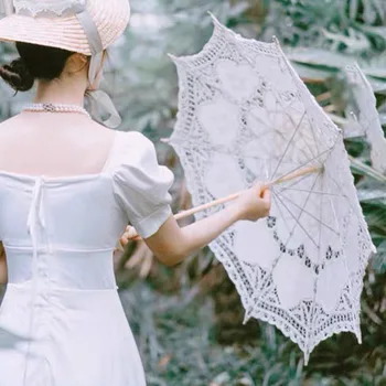 Невеста, Белый кружевной зонтик, Свадебный Кружевной цветок, Женский Солнцезащитный зонтик, Винтажное Свадебное платье, Детский женский Реквизит для фотосъемки