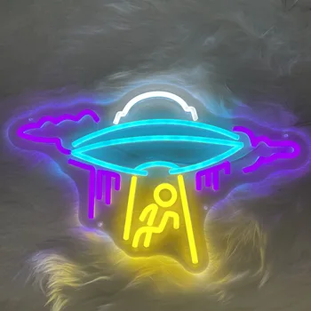 Неоновая вывеска UFO СВЕТОДИОДНЫЕ Неоновые Огни Облако Неонового декора стен Летающая Тарелка Спальня Неоновый Ночник Креативный Дом Спальня Настенный светильник