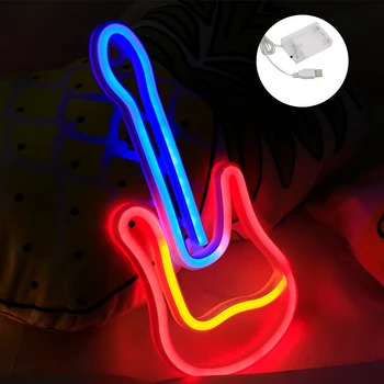 Новая Гитара Неоновая Вывеска Светодиодный Музыкальный Логотип Ночник Лампы Настенный Декор Романтический Подарок для вечеринки по случаю Дня Рождения