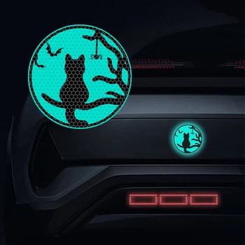 Новая автомобильная наклейка с изображением кошки и летучих мышей, светоотражающая наклейка и отличительные знаки для автомобиля, предупреждающий знак о ночном движении, Наклейки на Хэллоуин, украшения