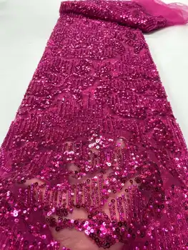 Новейшая Роскошная Элегантная вышивка бисером Тяжелая Кружевная ткань для Жениха Африканский тюль Кружевная ткань с пайетками Для Свадебной вечеринки Длинное платье