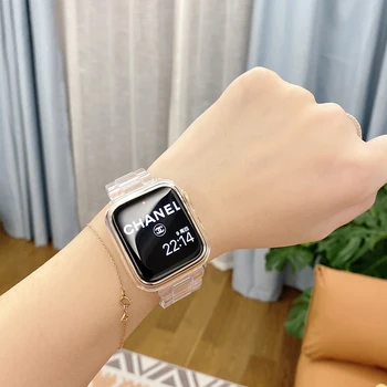 Новейший Ремешок для Apple Watch Band 38 мм 40 мм 42 мм 44 мм 45 мм Прозрачный Ремешок из Смолы Iwatch Браслет Ремешок для Часов Серии SE 87 6 5 43
