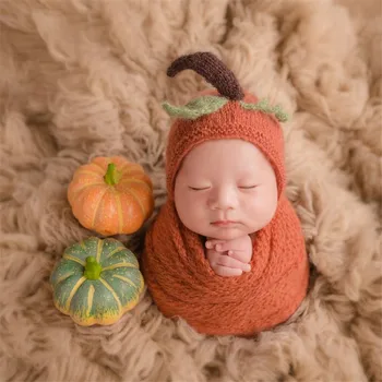 Новорожденный Ребенок Тыквенная шляпка ручной вязки из мохера детская Тыквенная шляпка Реквизит для фотосъемки новорожденных