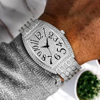 Новые мужские часы с прямой доставкой, роскошные серебряные часы с полным льдом, мужские водонепроницаемые кварцевые часы с большим циферблатом, ювелирные изделия в стиле хип-хоп, подарок