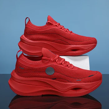 Новые черно-красные кроссовки для мужчин, женские сетчатые легкие дышащие тренировочные кроссовки, мужская уличная противоскользящая спортивная обувь для треккинга