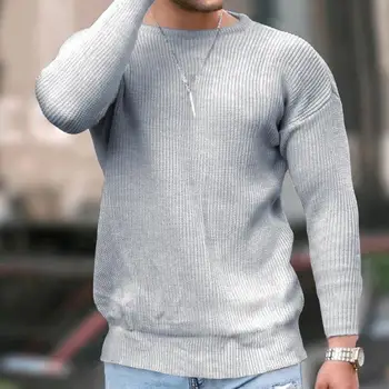 Новый модный мужской повседневный свитер с длинным рукавом, приталенный Базовый вязаный свитер, пуловер, мужской круглый воротник, высококачественные осенне-зимние топы
