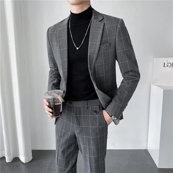 Новый мужской (костюм + брюки) модный бутик высокого класса, все однотонное, трендовый повседневный красивый британский комплект из двух предметов