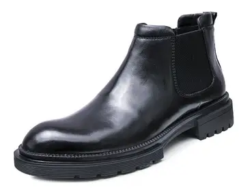 Новый стиль, осенне-зимняя мужская обувь из натуральной кожи, классические мужские ботильоны с острым носком, слипоны 