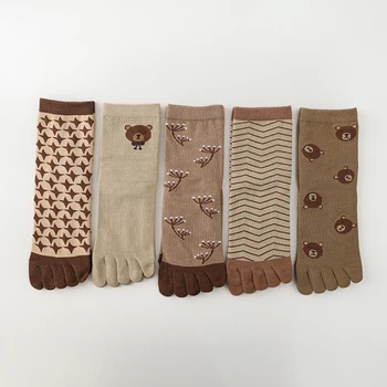 Носки с Пятью пальцами, Женские Хлопчатобумажные Дышащие Носки С Носком, Набор Мультяшных Милых Носков Harajuku